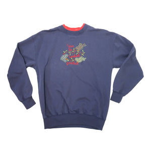 Vintage 90s navy blue bird grandma funny embroidered crewneck sweatshirt M